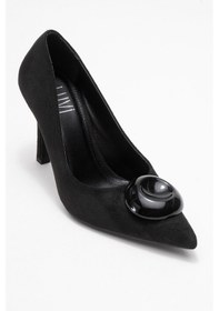 Resim Luvishoes Luvi Shoes Jordana Siyah Süet Siyah Tokalı Kadın İnce Topuklu Ayakkabı Siyah Süet 
