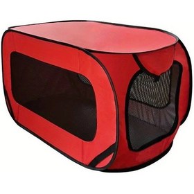 Resim Gateesat Taşınabilir Kedi Köpek Kafesi Kırmızı 93x53x53cm Katlanır Seyahat Oyun Parkı 