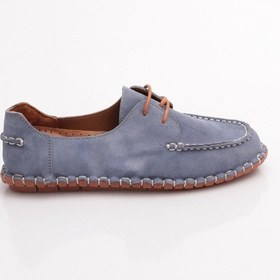 Resim Dgn 602 Kadin Dikiş Detayli Önden Bağcikli Makosen Ayakkabi Mavi Süet 