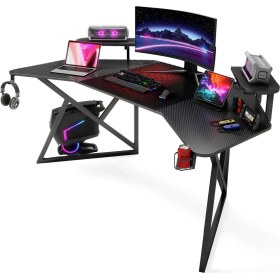 Resim Karr Gaming Vortex 25mm Kanatlı Oyuncu Masası | Siyah Karbon Fiber Kaplama | Raflı Oyuncu Masası 