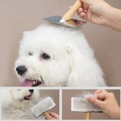 Resim Kolay Bakım - Katı Ahşap Saplı Paslanmaz Çelik Evcil Hayvan Bakım Fırçası - Köpekler ve Kediler için Nazik Tüy Dökme & Masaj Tarak, Gevşek Tüyleri, Düğümleri ve Matları Çıkarır, Etkili Tüy Alma için Beyaz Kıllar 