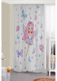 Resim Prenses Kız Kelebekli Çift Kanatlı Çocuk Odası Fon Perde 