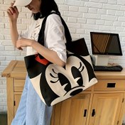 Resim Minny Fare Çantası - Büyük Kapasiteli Kadın Moda Omuz Çantası, Siyah ve Krem Desenli Kırmızı Kurdele Detaylı, İşe Gidiş, Alışveriş ve Tatil Hediyeleri İçin İdeal, Şık Tote Çanta | Sağlam Askılı 