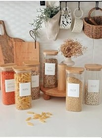 Resim btmhome 1300 ml Bambu Kare Kapaklı Cam Kavanoz Seti 3 Adet Şeffaf 
