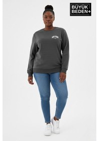 Resim Süperlife Kadın Büyük Beden New York Baskılı Bisilet Yaka İnce Sweatshirt Spr26bswk956-5 Füme 