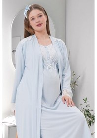 Resim Mecit Pijama Mecit 6204 Bayan Mavi Hamile Lohusa Sabahlık Gecelik Takım 