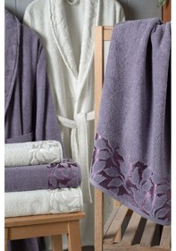 Resim Fiesta Kısmi Kadife Jakarlı %100 Pamuklu Aile Bornoz Seti Mor 