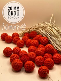 Resim Fiolimore 20 mm Kırmızı Örme Boncuk (5 Adet) Örgü Tasarım Emzik Zinciri Malzeme 