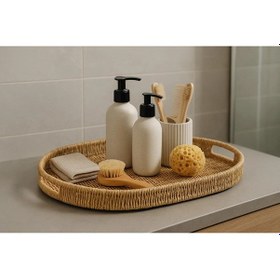 Resim Orta Boy Oval Hasır Tepsi Servis Sunum Tepsisi Organizer Düzenley 