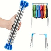 Resim Çok Fonksiyonlu Taşınabilir Giysi Askısı 33.02-71.12 cm Uzatılabilir Katlanabilir Metal Raf, Ev, Çamaşır, Kamp ve Seyahat için Uygun, Kurutma Rafı 