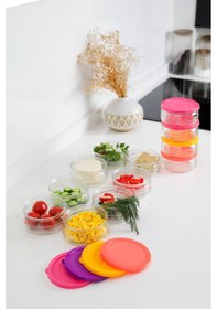 Resim 12'li Premium Kahvaltılık Seti 410 Cc Renkli Plastik Kapaklı Cam Saklama Kabı, Hava Geçirmez Çok Renkli 
