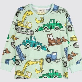 Resim Zuzunga Ekskavatör Desenli %100 Pamuk Erkek Çocuk Pijama Takımı Mint 