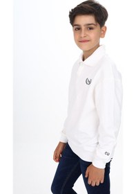 Resim Toontoy Kids Toontoy Erkek Çocuk Relax Fit Polo Yaka Çıtçıtlı Hafif Düşük Omuz Baskılı Sweatshirt - 2 İplik Ekru 