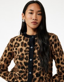 Resim Koton Uzun Kollu Düğmeli Bisiklet Yaka Leopar Desenli Triko Hırka Leopar Desenli 6wak90087ht Leopar Desenli 