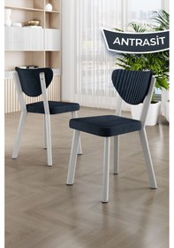Resim Canisa Arfe Serisi 4 Adet Antrasit Mutfak Sandalyesi Beyaz Metal İskeletli 1. Sınıf Babyface Kumaş Sandalye Antrasit Ayakları Beyaz 