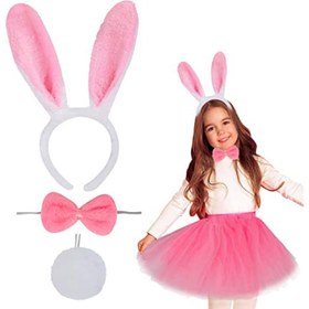 Resim Pembe Tavşan Tacı Etek Papyon Kuyruk Kostüm Seti Çocuk Boy 