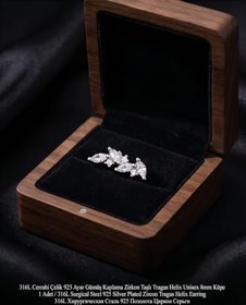 Resim 316L Cerrahi Çelik Gümüş Kaplama Tragus Helix Küpe Piercing Kararmaz Alerji Yapmaz Zirkon Taşlı Küpe Bar 8 mm Unisex Tekli Kadın Erkek Uyumlu Cartilage Kıkırdak Piercing 