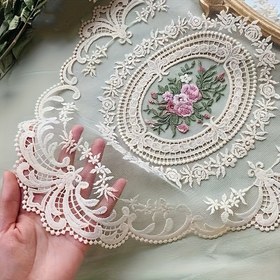Resim Şık Vintage Fransız Dantel Masa Koşucusu, El Nakışlı Naylon, Ev Yemek Dekoru İçin İdeal - 14 Yaş ve Üzeri İçin Uygun, Kış ve Yeni Yıl İçin Mükemmel 