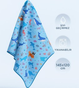 Resim Minimono Mama Sandalyesi Altı ve Aktivite Bakım Örtüsü - Sıvı Geçirmez Kaydırmaz Yıkanabilir - 145x120cm - Mavi - Turkuaz / Standart 