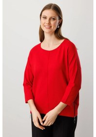 Resim On Fashion Kadın Yanları Fermuarlı Kırmızı Bol Kazak 65389 Kırmızı 