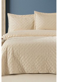 Resim Zara Çift Kişilik Lüks Kadife Yatak Örtüsü Ekru Ekru 