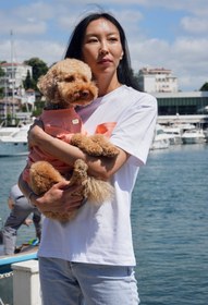 Resim Şeftali Rengi Köpek ve İnsan Tişört Kombini - S / S 