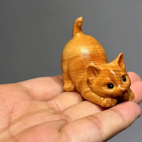 Resim Büyüleyici El Yapımı Ahşap Tembel Kedi Figürü - Masaüstü & Tatil Dekoru İçin Mükemmel, Noel İçin En İyisi 