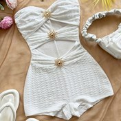 Resim Kadınların Zarif Beyaz Omuzlu Jumpsuit - Partiler, Tarihler, Çay Zamanı, Müzik Festivalleri, Plaj, Seyahatler ve Yaz Etkinlikleri için Mükemmel, Plaj Kıyafeti|Sleek Omuz Tasarımı|Poliester Kumaş 