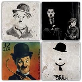 Resim Oscar Stone Decor Oscar Stone Doğaltaş Bardak Altlığı- 4 Lü Set(10 Cmx10 Cm) Charlie Chaplin Ba082 
