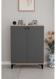 Resim 3 Raflı Kapaklı Ayakkabılık Dolabı Modern Çok Amaçlı Vestiyer & Antre Dolabı Atlantik Çam - Antrasit 