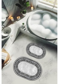 Resim Yıkanabilir Kaymaz Tabanlı Modern Desenli 2'li Banyo Paspas Takımı Obps0012 Renkli 