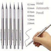 Resim Mekanik Kurşun Kalem Seti 0.3 0.5 0.7 0.9 1.3 2.0 mm Tam Metal Sanat Boyama Otomatik Kalem Ofis Okul Malzemeleri Okul Kırtasiye Yazma İş İmzası Düşük Ağırlık Merkezi 
