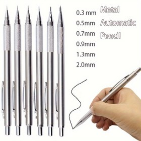 Resim Mekanik Kurşun Kalem Seti 0.3 0.5 0.7 0.9 1.3 2.0 mm Tam Metal Sanat Boyama Otomatik Kalem Ofis Okul Malzemeleri Okul Kırtasiye Yazma İş İmzası Düşük Ağırlık Merkezi 