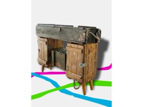 Resim Kut Tasarım Ahşap Askeri Sandık Tv Ünitesi Mühimmat Sandığı Masif Dolaplı Kapaklı 