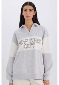 Resim DeFacto Relax Fit Polo Yaka Baskılı Kalın Sweatshirt E3229AX24WNGR93 