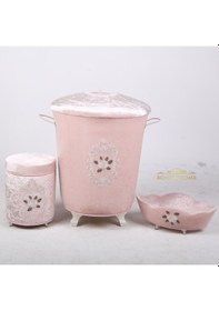 Resim Shems Pudra 3Lü Kadife Banyo Kirli Çamaşır Sepeti Seti Pudra 