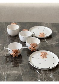 Resim Meggdecor Teddy Bear 6 Parça 2 Kişilik Kahvaltı Seti Beyaz 