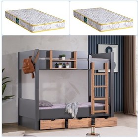 Resim Asya Ayrılabilir Çekmeceli Ranza + 2 Yatak Antrasit Ceviz 