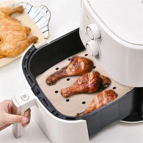 Resim 5DM 100 Adet Air Fryer Pişirme Kağıdı Tek Kullanımlık Hava Fritöz Yapışmaz Yağlı Kağıt Delikli Model 