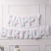 Resim 33 adet Beyaz Mutlu Doğum Günü Balon Bayrağı Pembe Kurdele ile Balon Kurdele ve Pipet Beyaz Doğum Günü Parti Süsleri Oda Süsleri ve Fotoğrafçılık Süsleri Teması Yaz Parti Süsleri 