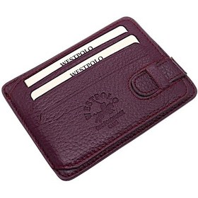 Resim Westpolo Hakiki Deri Kuşaklı Unisex Kartlık - Mor Mor 