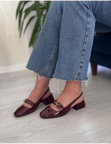 Resim Kadın Çift Tokalı Rugan Kısa Topuk Küt Burun Arkası Açık Babet Lavin 001 