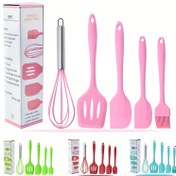 Resim 5 adet Renkli Silikon Mutfak Araç Seti Pişirme Malzemeleri Büyük Kazıyıcı/Küçük Kazıyıcı/Mikser/Yağ Fırçası/Uzun Spatula Macaron Renkli Pişirme Araçları Kek Krem Spatula Peynir Spatulası Mutfak Araçları 