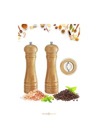 Resim Technosmart 2'Li Doğal Ahşap Değirmen Karabiber Tuz Kahve Baharat Öğütücü Manuel El Değirmeni 