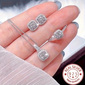 Resim 4 Parça Şık 925 Ayar Gümüş Kolye, Küpe ve Yüzük Seti - Günlük Kullanım, Kutlamalar, Düğünler, Aile, Arkadaşlar, Kız Kardeşler İçin Hediye - Hipoalerjenik - Partiler, Banketler, Sevgililer Günü, Festivaller ve Tüm Mevsimler İçin İdeal - Lüks Bir Hediye Kız Arkadaşınıza veya Annenize 