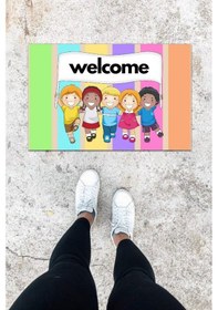 Resim Dijital Baskı Renkli Neşeli Çocuk Desen Kapı Önü Paspası K-1043 