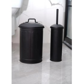Resim The Mia Siyah Çöp Kovası & Tuvalet Fırçası Seti Galvaniz Malzeme ile Modern Tasarım 