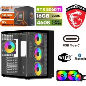 Resim MSI Gaming Pc Ddr5 – Rtx 5060Tİ 16GB – Ryzen 5 7500F – 32GB – 64GB Ddr5 Ram – 1 Tb M.2 SSD – Windows 11 Pro – Sıvı Sogutmalı Masaüstü Bilgisayar 