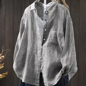 Resim Şık Özel Kadınlar İçin Büyük Beden Rahat Kontrol Gömleği - %100 Polyester Uzun Kollu Düğmeli, H-Özellikli Normal Kalıp, Bahar/Sonbahar için Makinede Yıkanabilir 