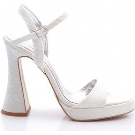 Resim Dgn 6003 Kadın Bilekten Bağlama Topuklu Abiye Ayakkabi Beyaz Baskılı 